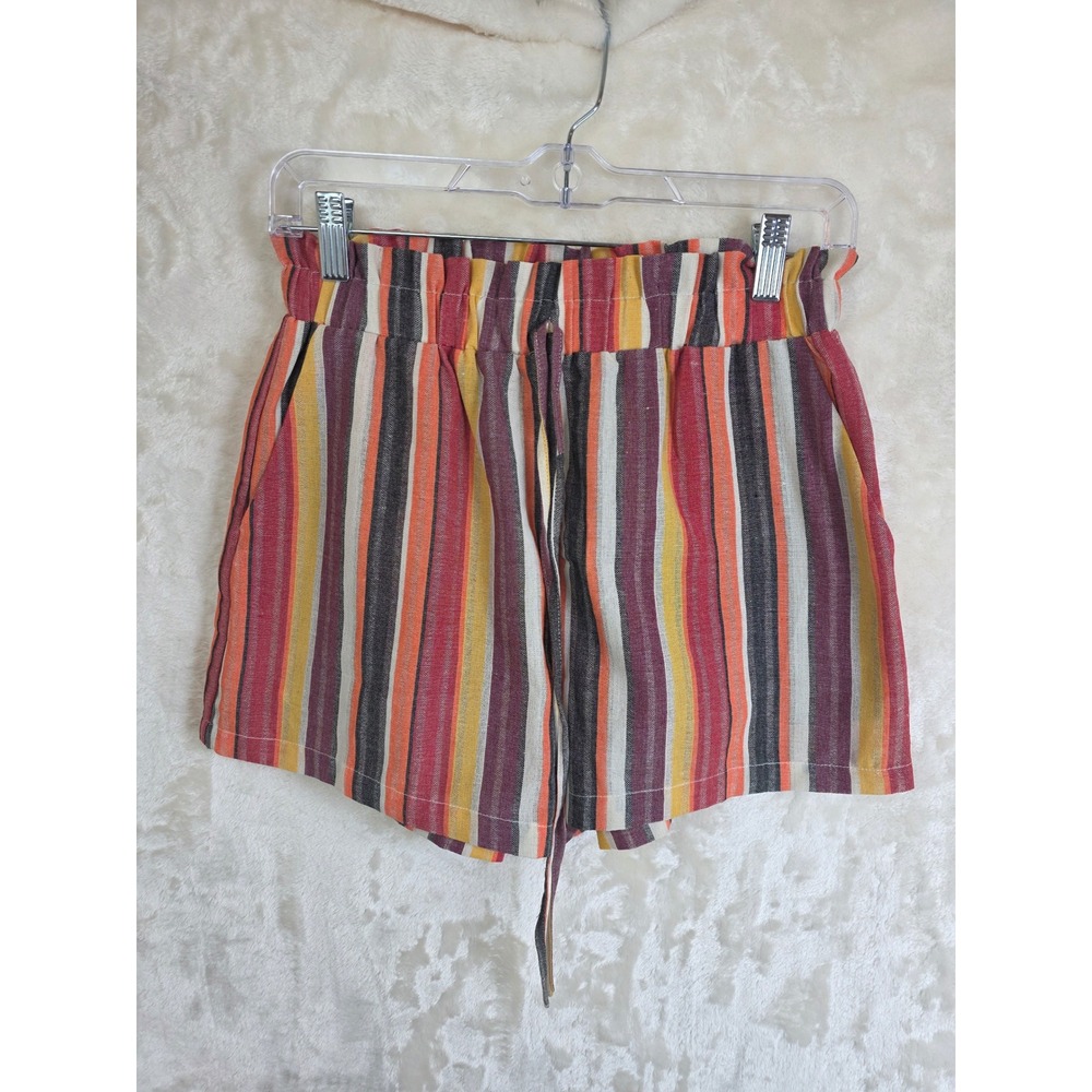 SHEIN Women Multicolor Vertical Stripe Paperbag Waist Casual Shorts Size Medium
